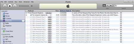 To display the Mosquito Ring Tones click on the arrow next to the podcast name
